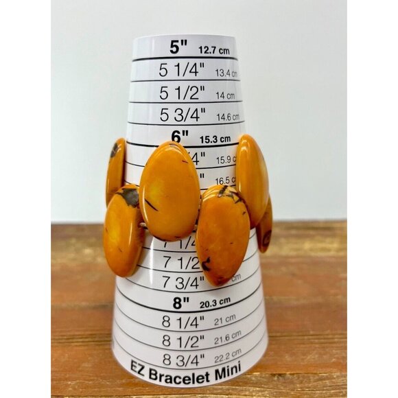 Tagua Nut Wide Cuff Bracelet Orange Almond Shape Handmade Ecuador - Picture 9 of 10